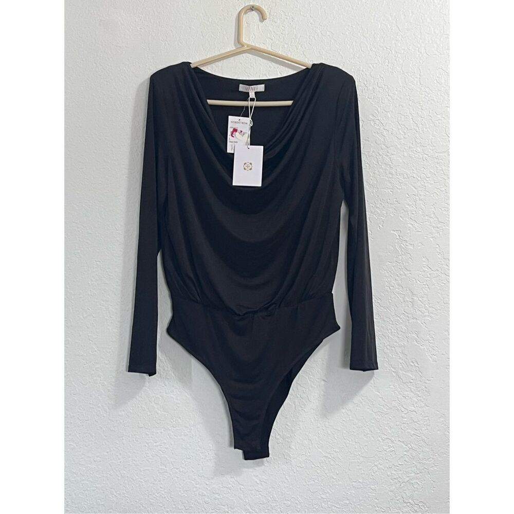 WAYF Womens Body Suit Blouse Size L Black Top Lined Going Out New